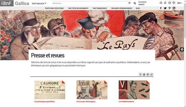 Landing page for digitized periodicals on the French National Library's digital repository. 