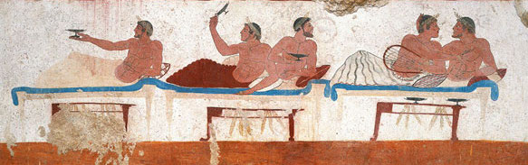 greek tomb painting of men banqueting